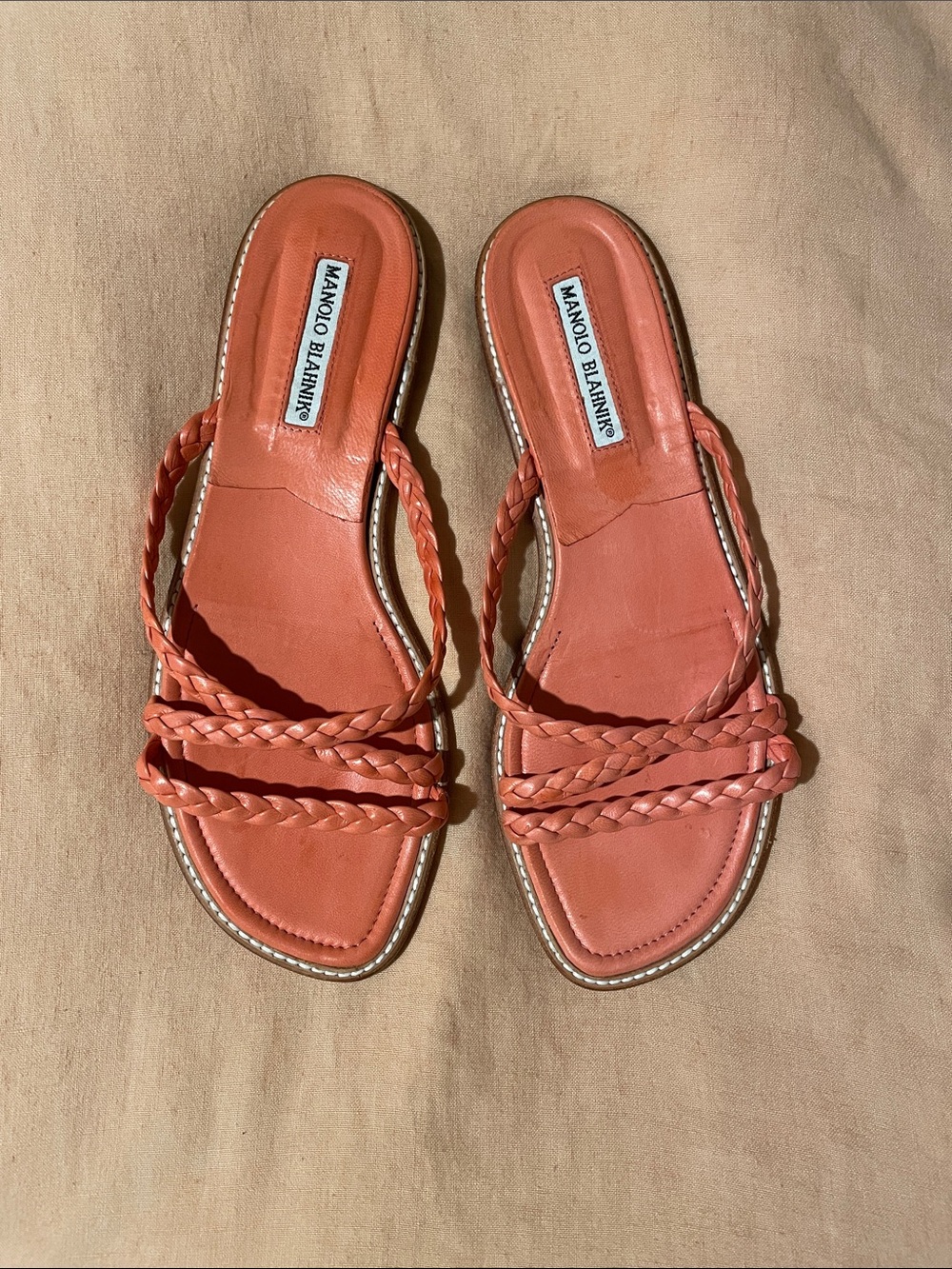 Manolo Blahnik Coral Braided Strap Slide Sandals size 39